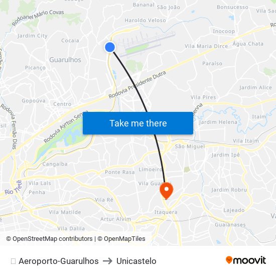 ✈️ Aeroporto-Guarulhos to Unicastelo map