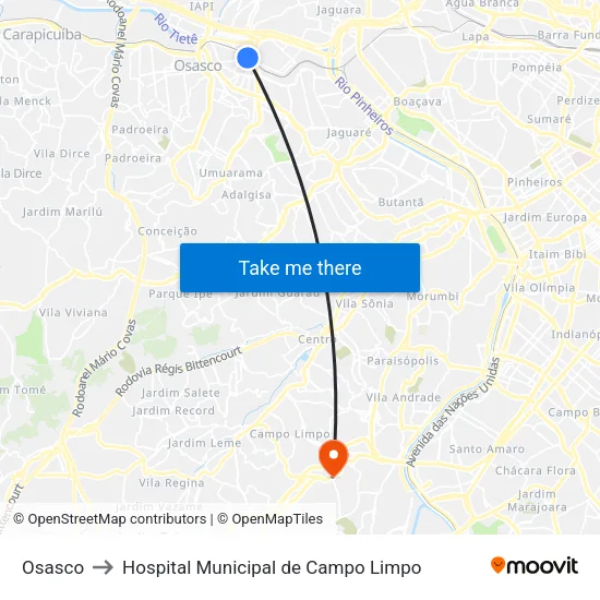 Osasco to Hospital Municipal de Campo Limpo map