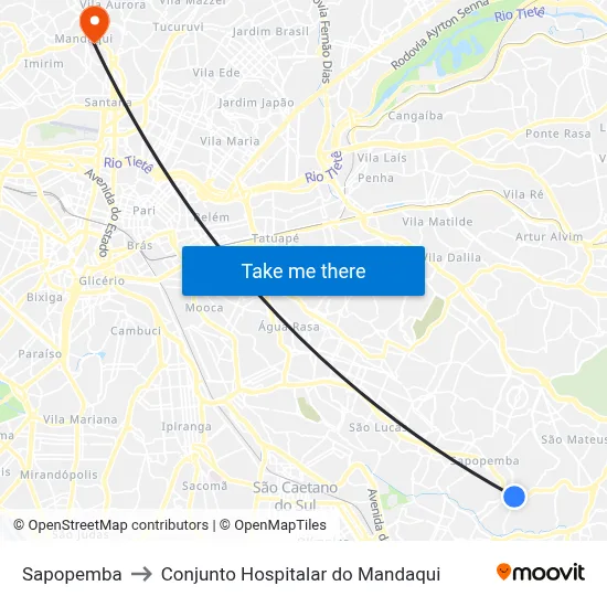 Sapopemba to Conjunto Hospitalar do Mandaqui map