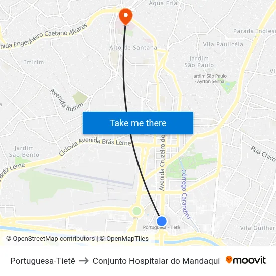 Portuguesa-Tietê to Conjunto Hospitalar do Mandaqui map