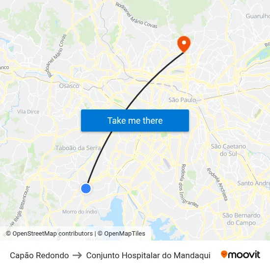 Capão Redondo to Conjunto Hospitalar do Mandaqui map