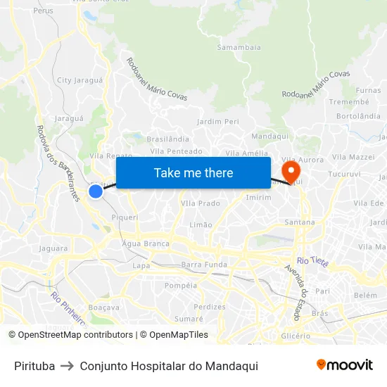 Pirituba to Conjunto Hospitalar do Mandaqui map