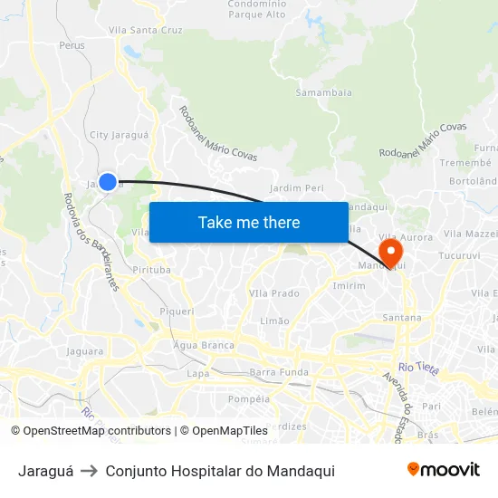 Jaraguá to Conjunto Hospitalar do Mandaqui map