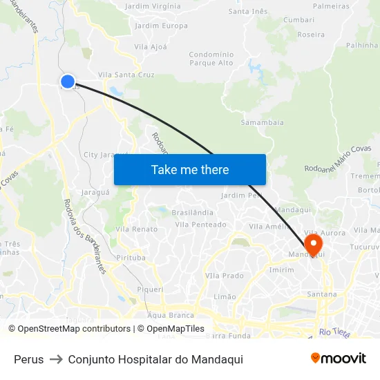 Perus to Conjunto Hospitalar do Mandaqui map