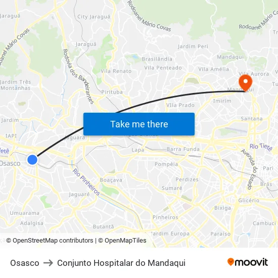 Osasco to Conjunto Hospitalar do Mandaqui map