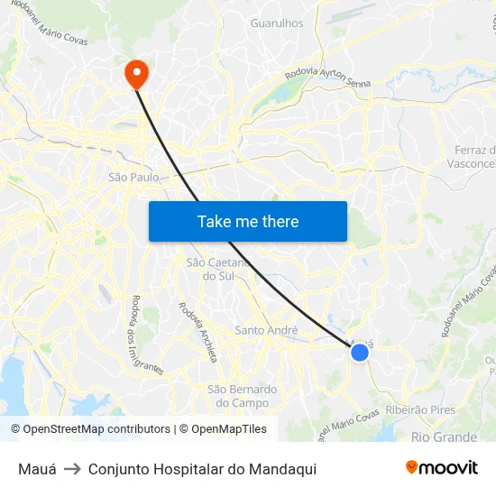 Mauá to Conjunto Hospitalar do Mandaqui map