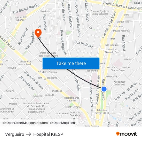 Vergueiro to Hospital IGESP map