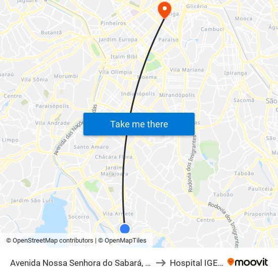 Avenida Nossa Senhora do Sabará, 4455 to Hospital IGESP map