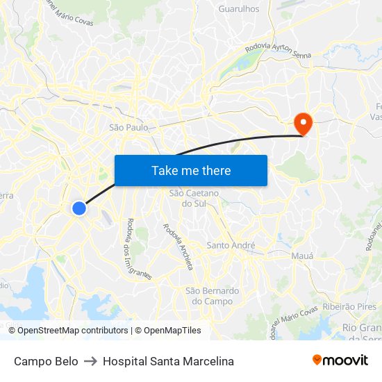 Campo Belo to Hospital Santa Marcelina map
