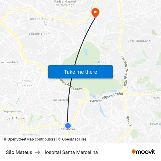 São Mateus to Hospital Santa Marcelina map