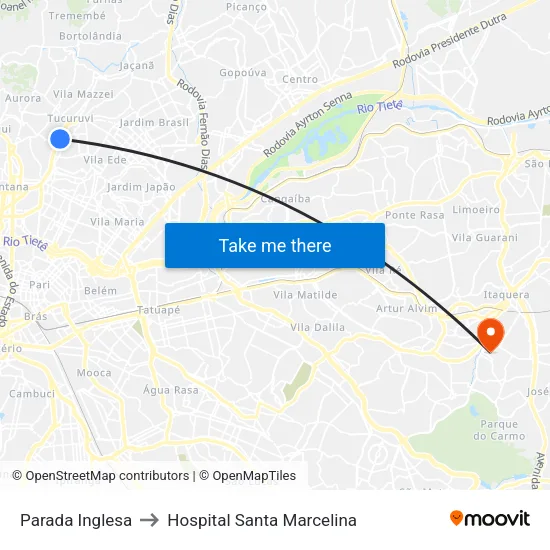 Parada Inglesa to Hospital Santa Marcelina map
