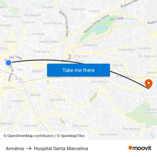 Armênia to Hospital Santa Marcelina map