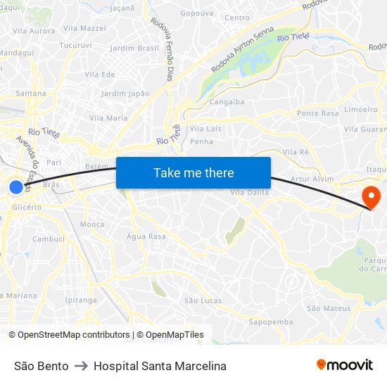 São Bento to Hospital Santa Marcelina map