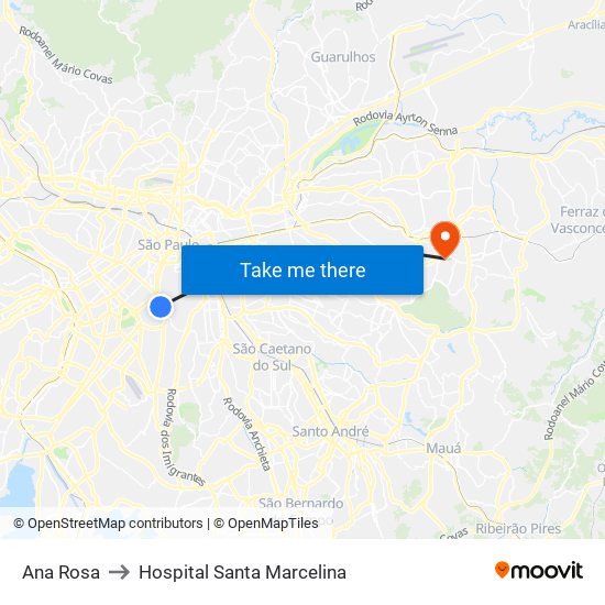 Ana Rosa to Hospital Santa Marcelina map