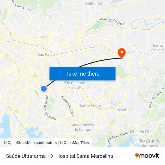 Saúde-Ultrafarma to Hospital Santa Marcelina map