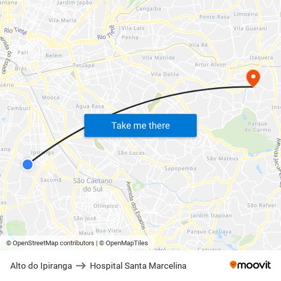 Alto do Ipiranga to Hospital Santa Marcelina map