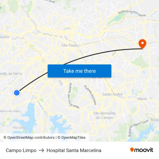 Campo Limpo to Hospital Santa Marcelina map