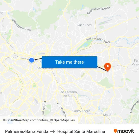 Palmeiras-Barra Funda to Hospital Santa Marcelina map