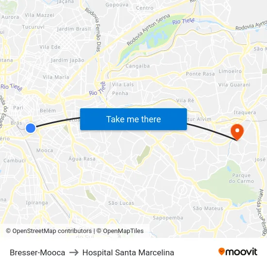Bresser-Mooca to Hospital Santa Marcelina map