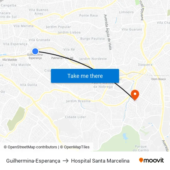 Guilhermina-Esperança to Hospital Santa Marcelina map