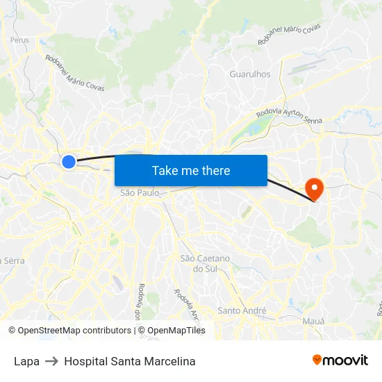Lapa to Hospital Santa Marcelina map