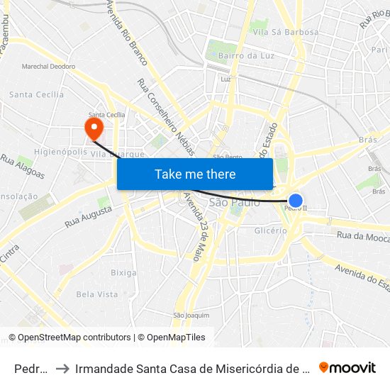 Pedro II to Irmandade Santa Casa de Misericórdia de São Paulo map