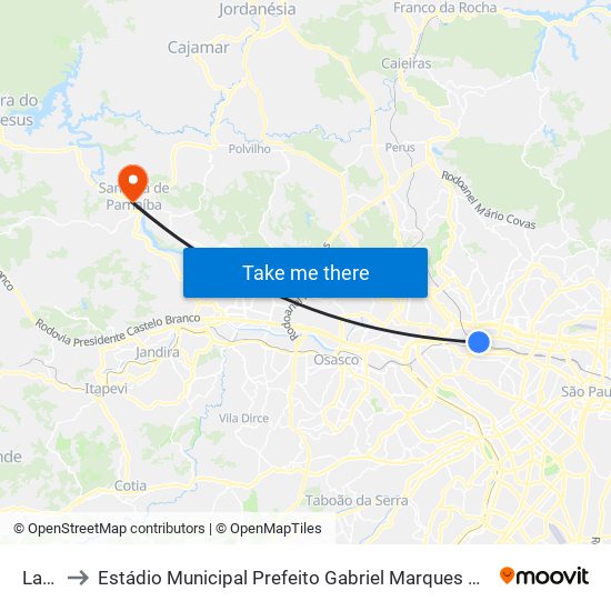 Lapa to Estádio Municipal  Prefeito Gabriel Marques da Silva map