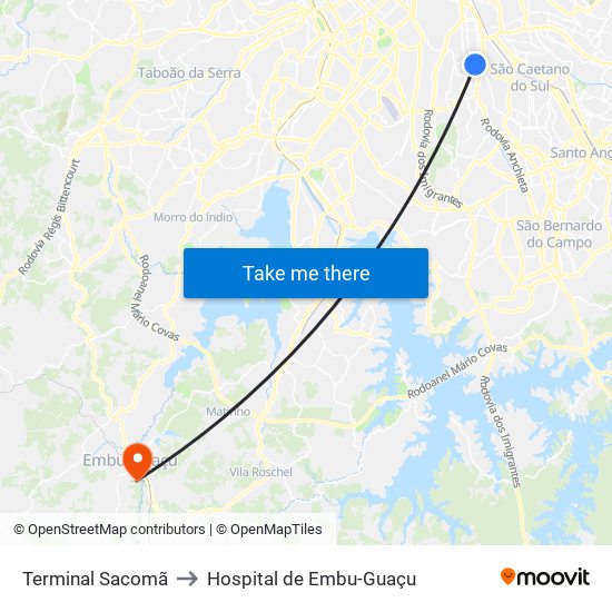 Terminal Sacomã to Hospital de Embu-Guaçu map