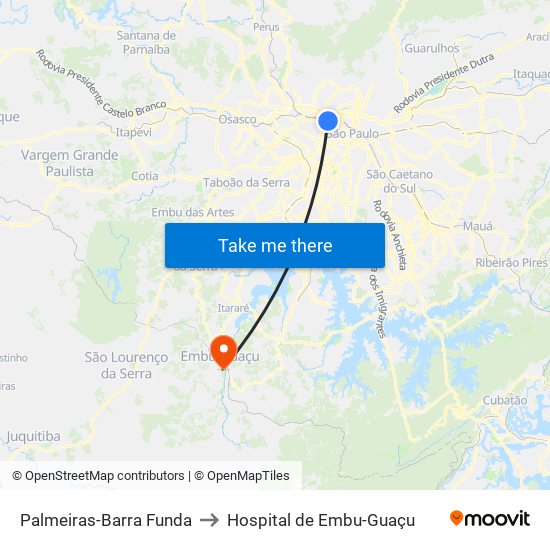 Palmeiras-Barra Funda to Hospital de Embu-Guaçu map