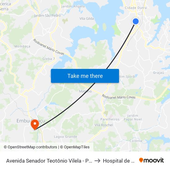 Avenida Senador Teotônio Vilela - Parada Rodrigues Vilares C/B to Hospital de Embu-Guaçu map