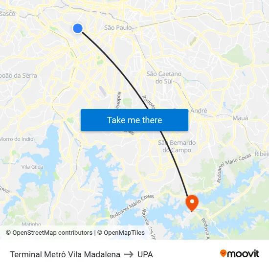 Terminal Metrô Vila Madalena to UPA map