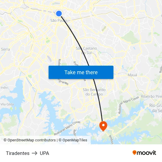 Tiradentes to UPA map