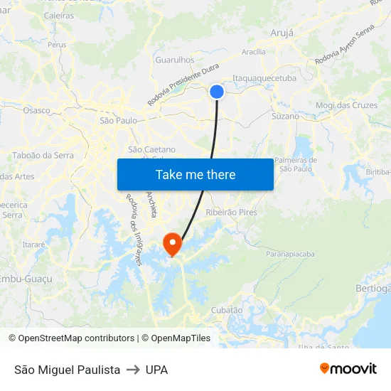 São Miguel Paulista to UPA map