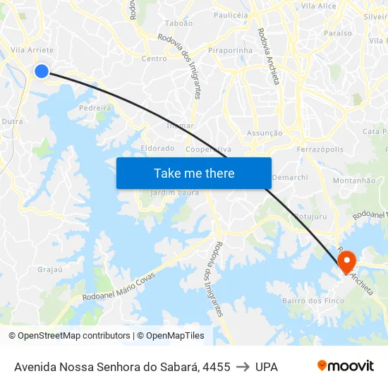 Avenida Nossa Senhora do Sabará, 4455 to UPA map