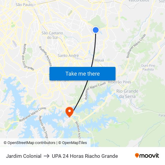 Jardim Colonial to UPA 24 Horas Riacho Grande map