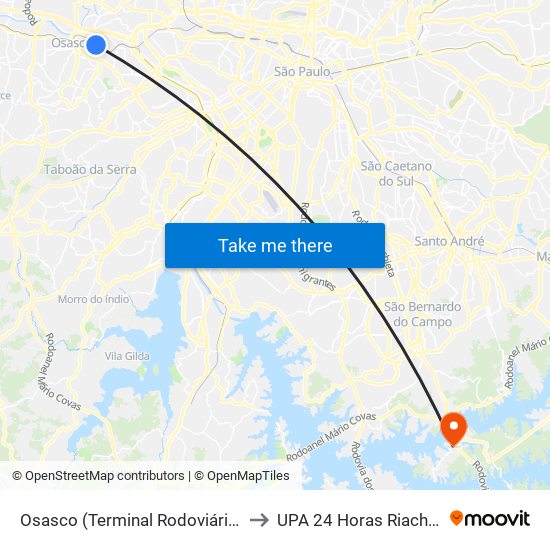 Osasco (Terminal Rodoviário e Urbano) to UPA 24 Horas Riacho Grande map