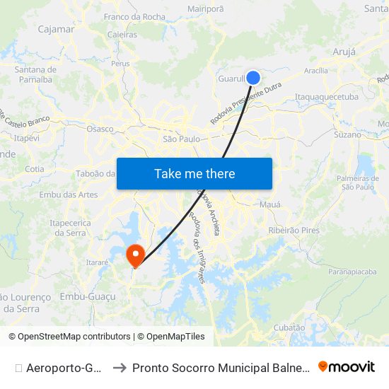 ✈️ Aeroporto-Guarulhos to Pronto Socorro Municipal Balneário São José map