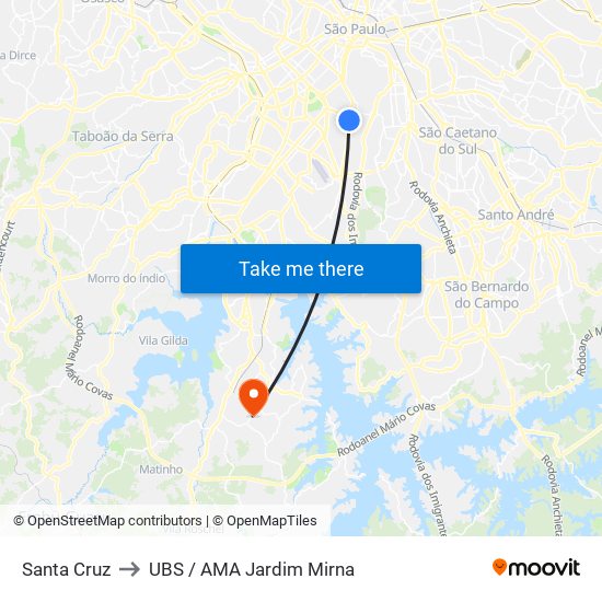 Santa Cruz to UBS / AMA Jardim Mirna map