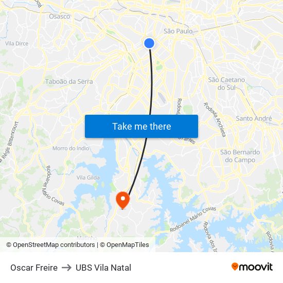 Oscar Freire to UBS Vila Natal map