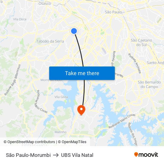 São Paulo-Morumbi to UBS Vila Natal map