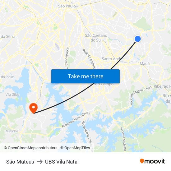 São Mateus to UBS Vila Natal map