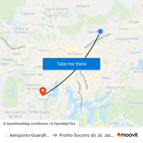 ✈️ Aeroporto-Guarulhos to Pronto Socorro do Jd. Jacira map