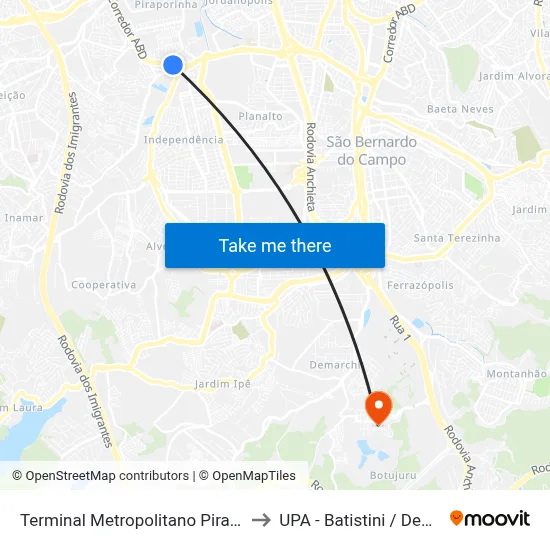 Terminal Metropolitano Piraporinha to UPA - Batistini / Demarchi map