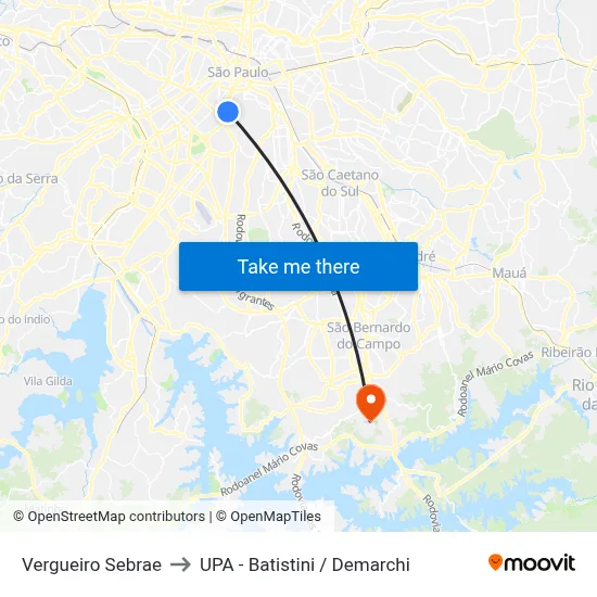 Vergueiro Sebrae to UPA - Batistini / Demarchi map