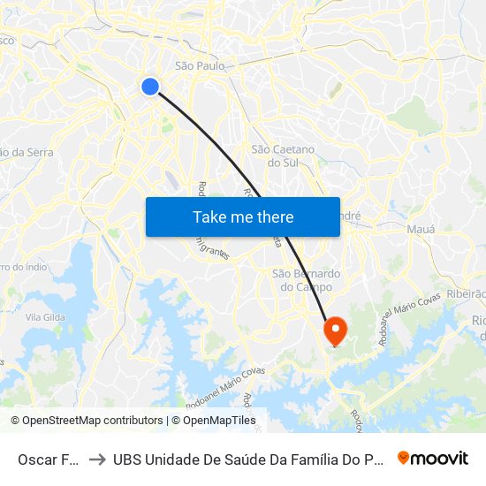 Oscar Freire to UBS Unidade De Saúde Da Família Do Parque Selecta map