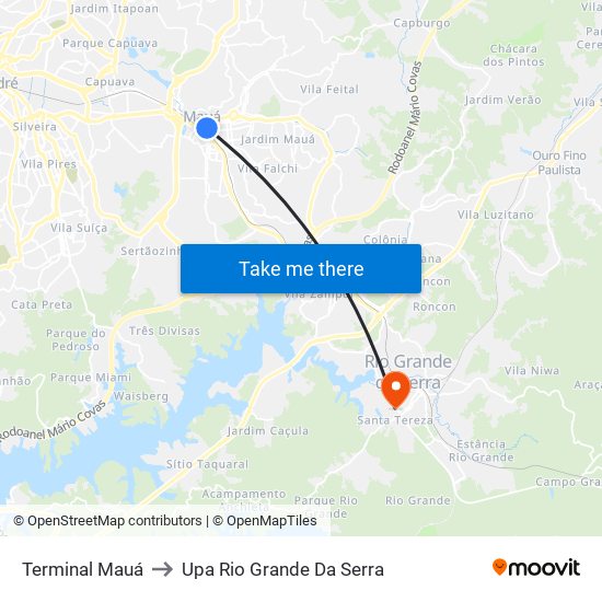 Terminal Mauá to Upa Rio Grande Da Serra map