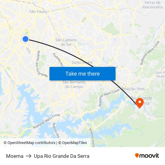 Moema to Upa Rio Grande Da Serra map