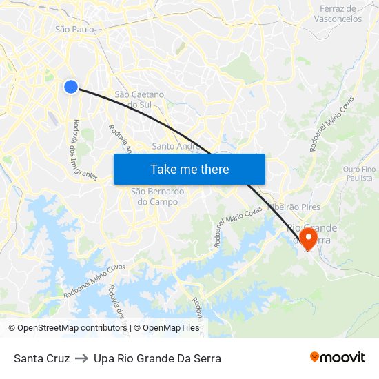 Santa Cruz to Upa Rio Grande Da Serra map