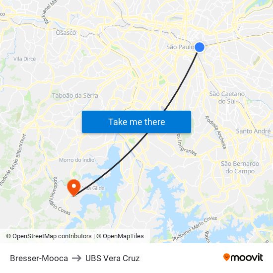 Bresser-Mooca to UBS Vera Cruz map