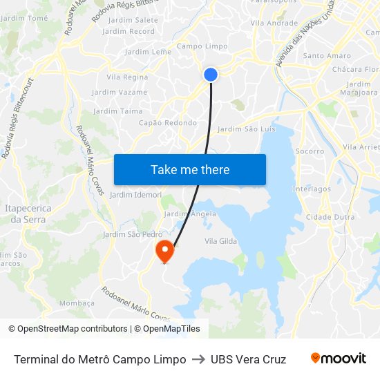 Terminal do Metrô Campo Limpo to UBS Vera Cruz map